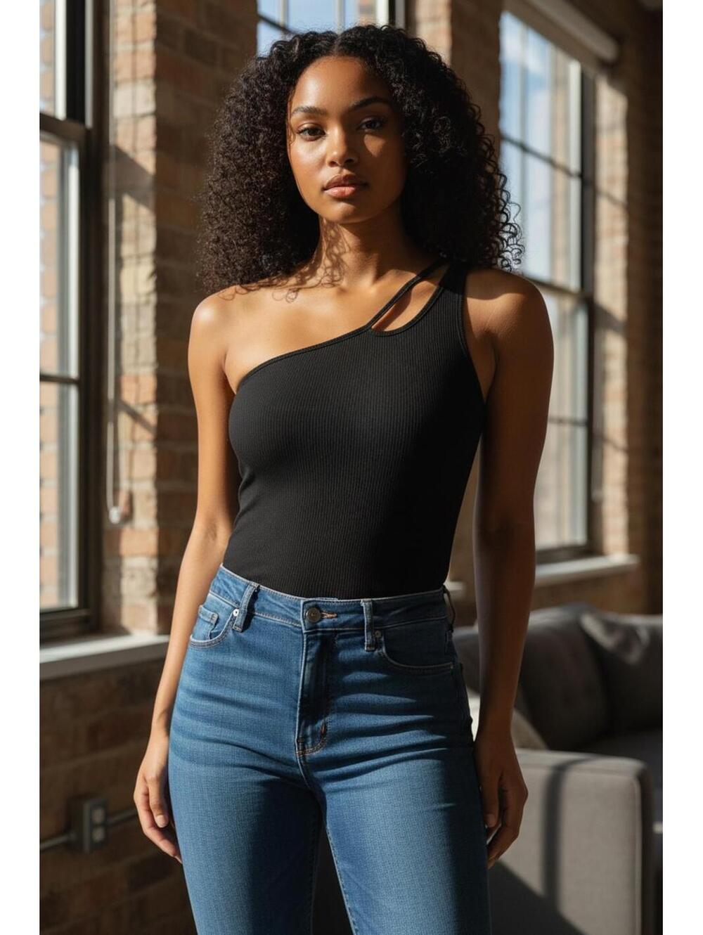 Nake Wardrobe Black Ribbed Bodysuit, Size M